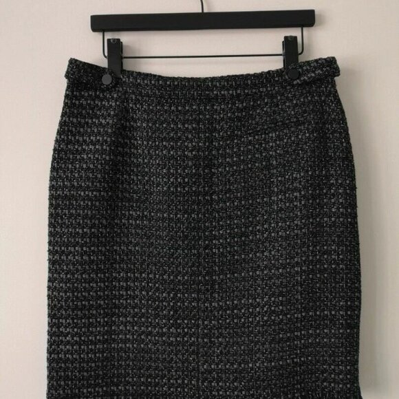 New AKRIS Black Cotton Wool Blend Fringe Hem Wrap Front Tweed Mini Skirt 12 - Picture 8 of 8